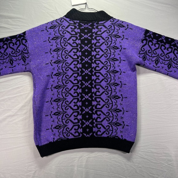 Vintage Grandma Sweater Womens Medium Purple Geometric Arielle Acrylic Knit USA - Picture 5 of 9